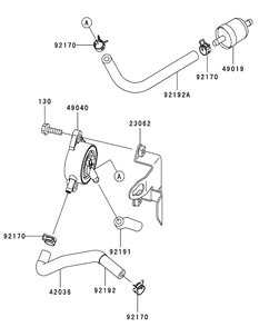 Kawasaki Fh580v-As05 Fuel Tank And Fuel Valve Diagram and Parts List for ENFORCER44 53BI3AGF050-19HP Cub Cadet Lawn Tractor